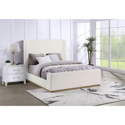 Cream Bed For Queen Size, Upholstered With Soft Textured Fabric, Tall Wingback, Low , And Exposed Oak Bedroom Comfort Style Upholstery, Wingback Headb | Wayfair North America