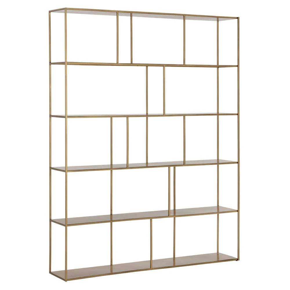 Cantrell Industrial Loft Antique Brass Iron 5 Tier Double Display Case | Kathy Kuo Home