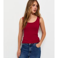 Women's Bright Red Cotton Rich Ribbed Scoop Neck Vest Top New Look | New Look (UK)