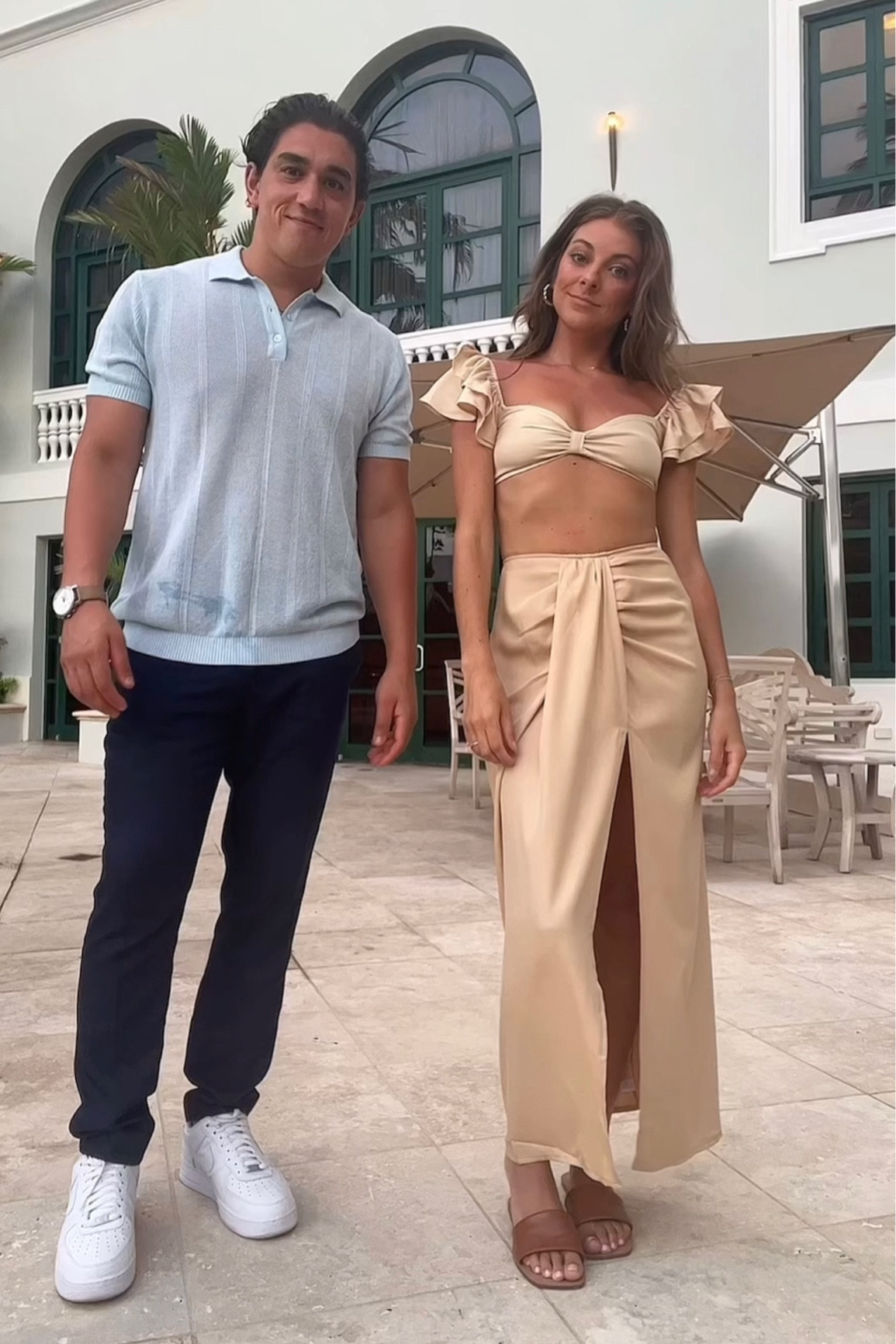 date night on vacation ootd 🫶🏼 

I’m wearing a size small (US 4) in both top and bottom! 

Antonio is wearing a size large in top and 32 in pants! 

#LTKmens #LTKsalealert #LTKstyletip