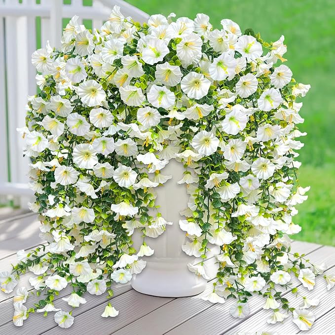 4PCS Artificial Fake Hanging Flowers Plants for Outdoors, Summer Faux Petunias with Eucalyptus Le... | Amazon (US)
