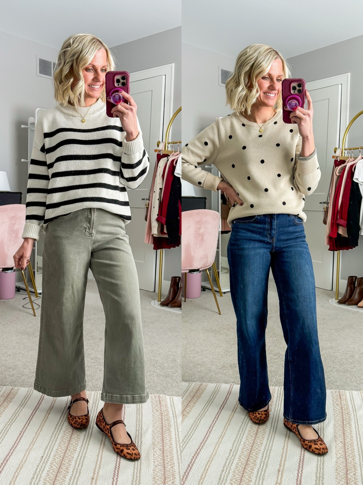 Easy neutral pattern mixed outfits to try this year! 
Striped sweater- small
Polka dot sweater- small
Green jeans- 25 (code: katie15)
Dark jeans- 25/28"

#LTKOver40 #LTKSeasonal #LTKPetite