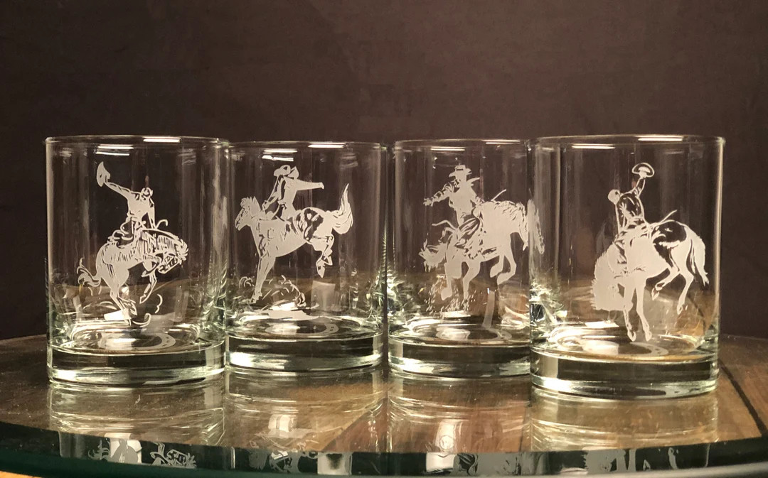 Bronco Buster Whiskey Glasses, Cowboy, Western Whiskey Glass, Rodeo Gift, Rancher, Housewarming G... | Etsy (US)