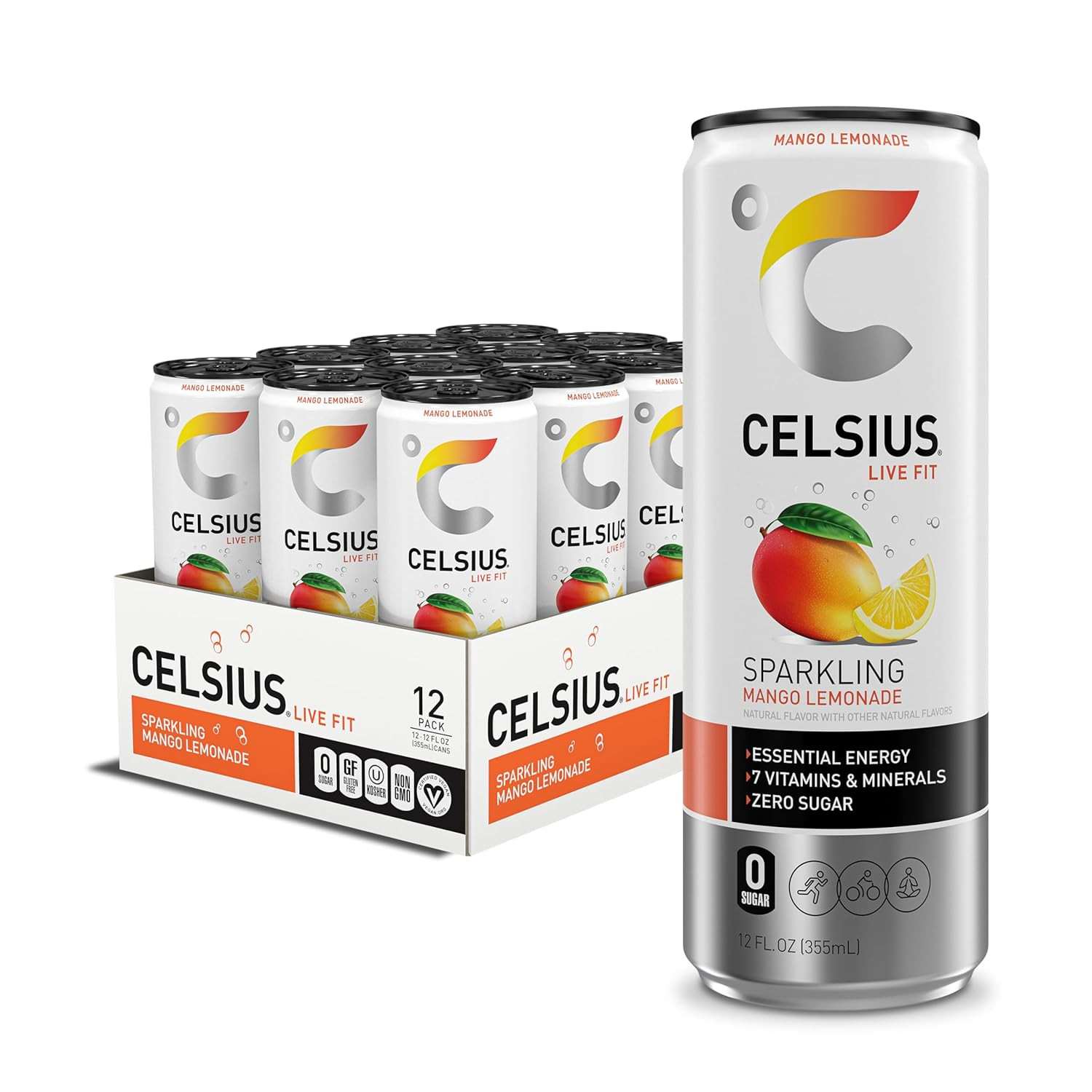 CELSIUS Sparkling Mango Lemonade, Sugar Free Energy Drink, 12 Fl Oz (Pack of 12) | Amazon (US)