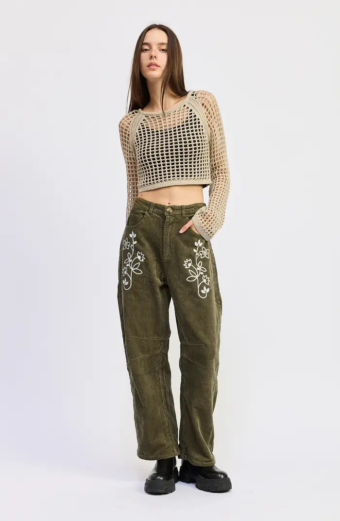 JACQUIE THE LABEL Sylvie Embroidered Corduroy Pants | Nordstrom | Nordstrom