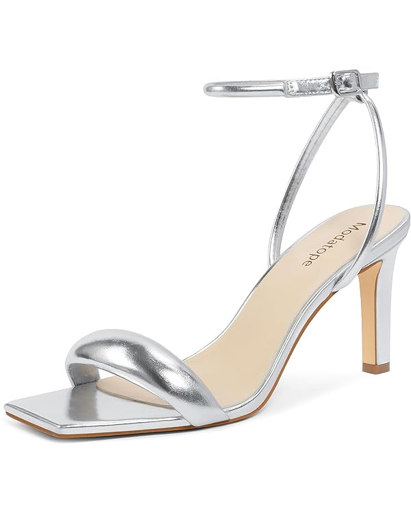 Modatope Womens Heels Square Open Toe Strappy High Heels Ankle Strap Heeled Sandals for Women Par... | Amazon (US)