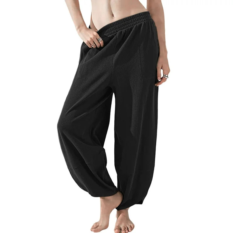 MINTREUS Ribbed Women's Loose Harem Pants Casual Elastic Waisted Palazzo Pants Baggy Trousers wit... | Walmart (US)