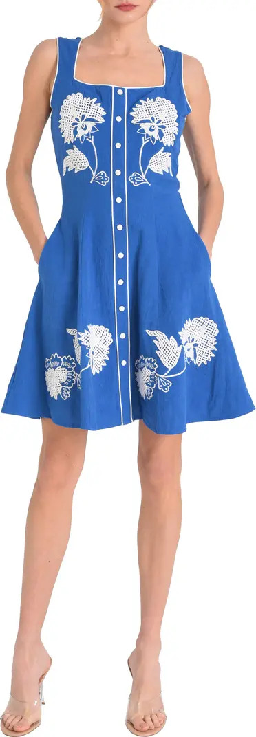 CIEBON Elana Embroidered Snap Front Fit & Flare Minidress | Nordstrom | Nordstrom