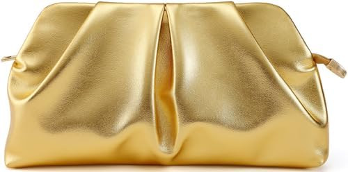 Women Clutch Bag Dressy Formal Handbag Pleated PU Clutch Purse Detachable Chain Crossbody Bag | Amazon (US)