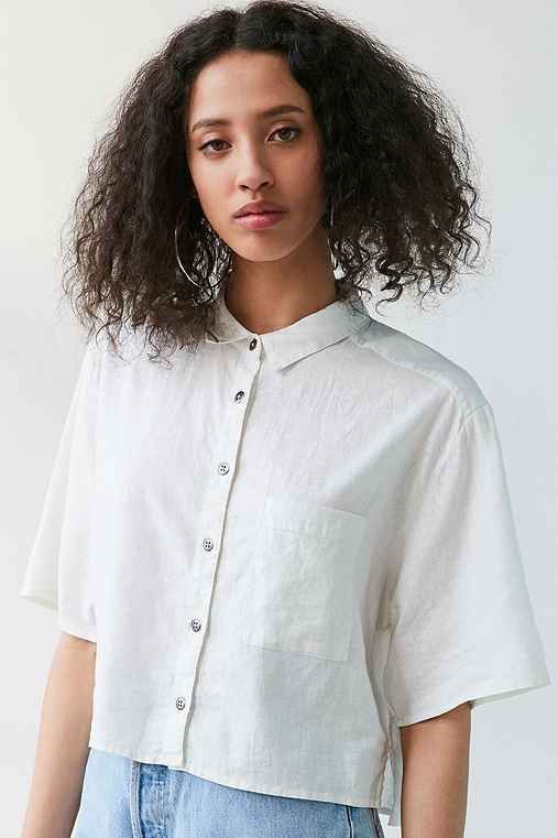 Silence + Noise Cropped Button-Down Blouse,IVORY,XS | Urban Outfitters US