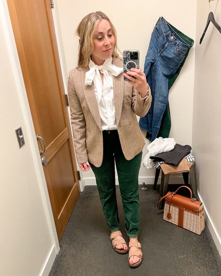 I’m loving these new cords & bow tie blouse from J.Crew Factory! Wearing a size 27 in the cords (I sized up 1 size), a size small in the blouse, and I sized up 2 sizes in the blazer (it runs narrow in the shoulders) 

#LTKSeasonal #LTKsalealert #LTKstyletip