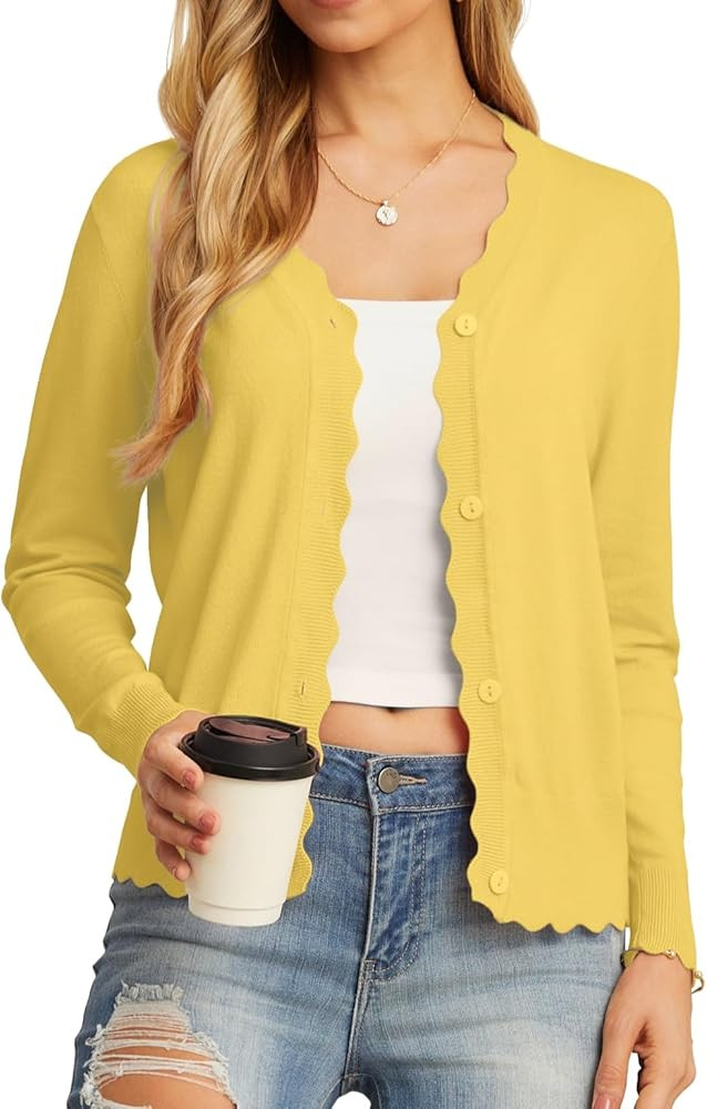 Women's Long Sleeve V-Neck Button Down Cardigan Knit Shrugs Sweater | Amazon (US)