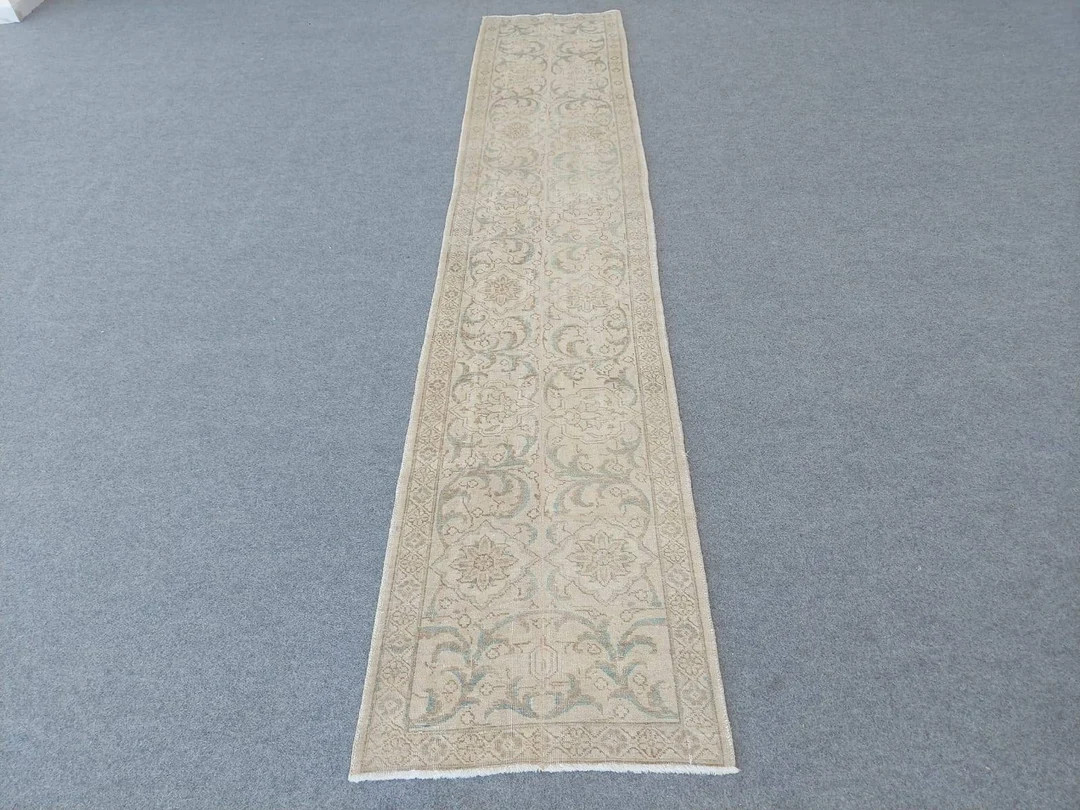2x12 Runner Turkish Vintage Oushak, Persian runner 2x12, Skinny runner rug, Muted neutral runner ... | Etsy (US)