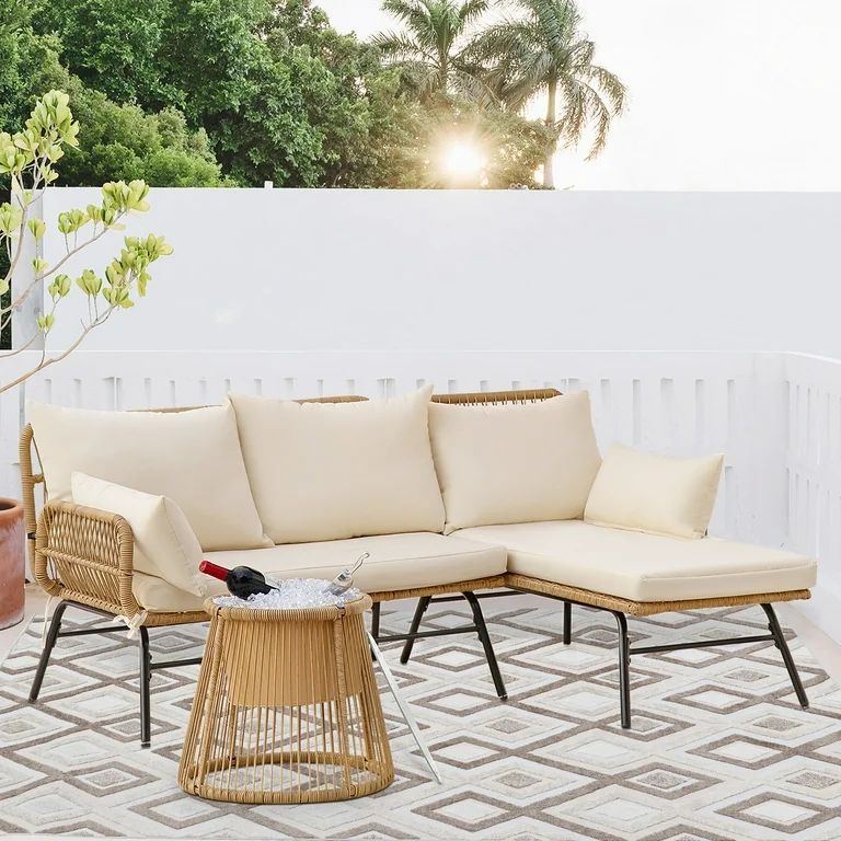 NICESOUL 3PCS Boho Patio Sectional Furniture Wicker Outdoor Sofa Conversation Set, Natural - Walm... | Walmart (US)