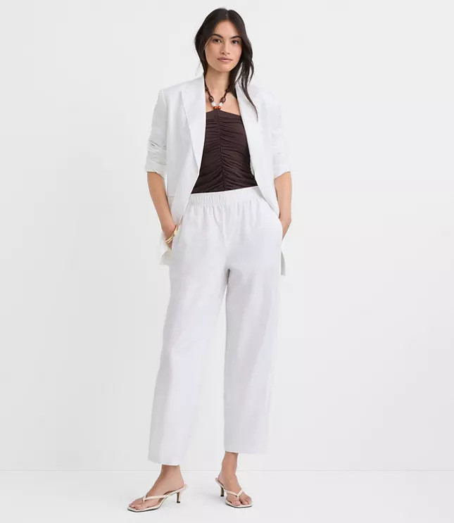 Petite Pull On Barrel Pants in Linen Cotton | LOFT