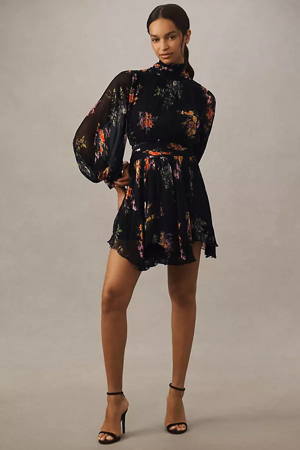 BHLDN Lior Long-Sleeve Turtleneck Chiffon Mini Dress | Anthropologie (US)