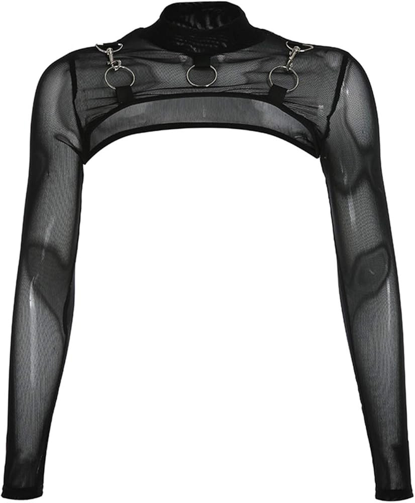 Ypser See Through Mesh Crop Top Sheer Open Front Shrug Fishnet Cover Ups with Buckle | Amazon (US)