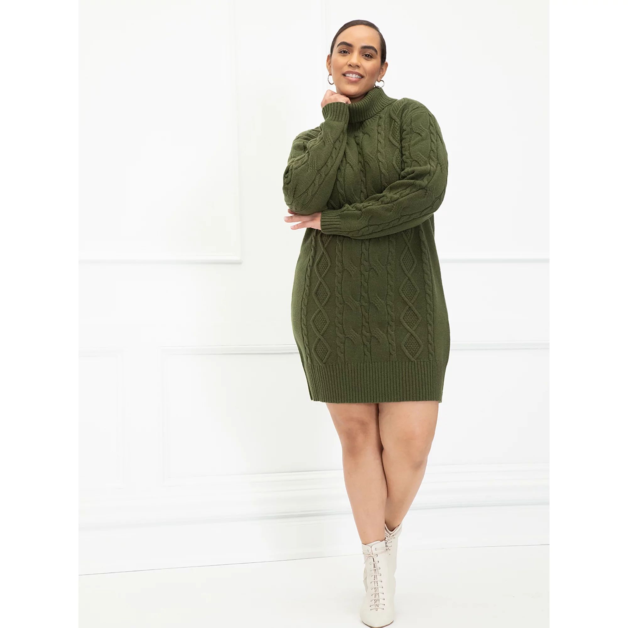 ELOQUII Elements Women's Plus Size Cable Knit Sweater Dress | Walmart (US)