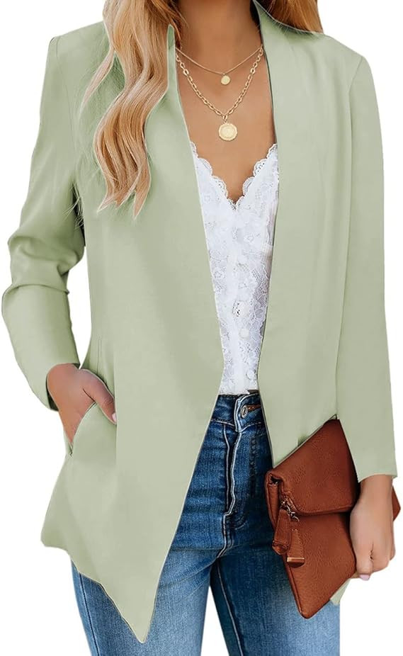 Vetinee Women's Open Front Pockets Blazer Long Sleeve Work Office Cardigan Jacket | Amazon (US)