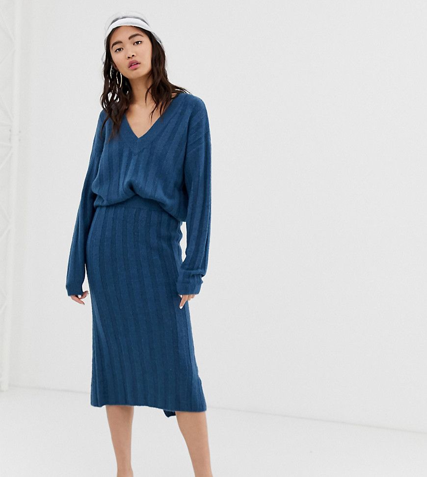 Monki ribbed midi knit skirt in blue two-piece - Blue | ASOS US