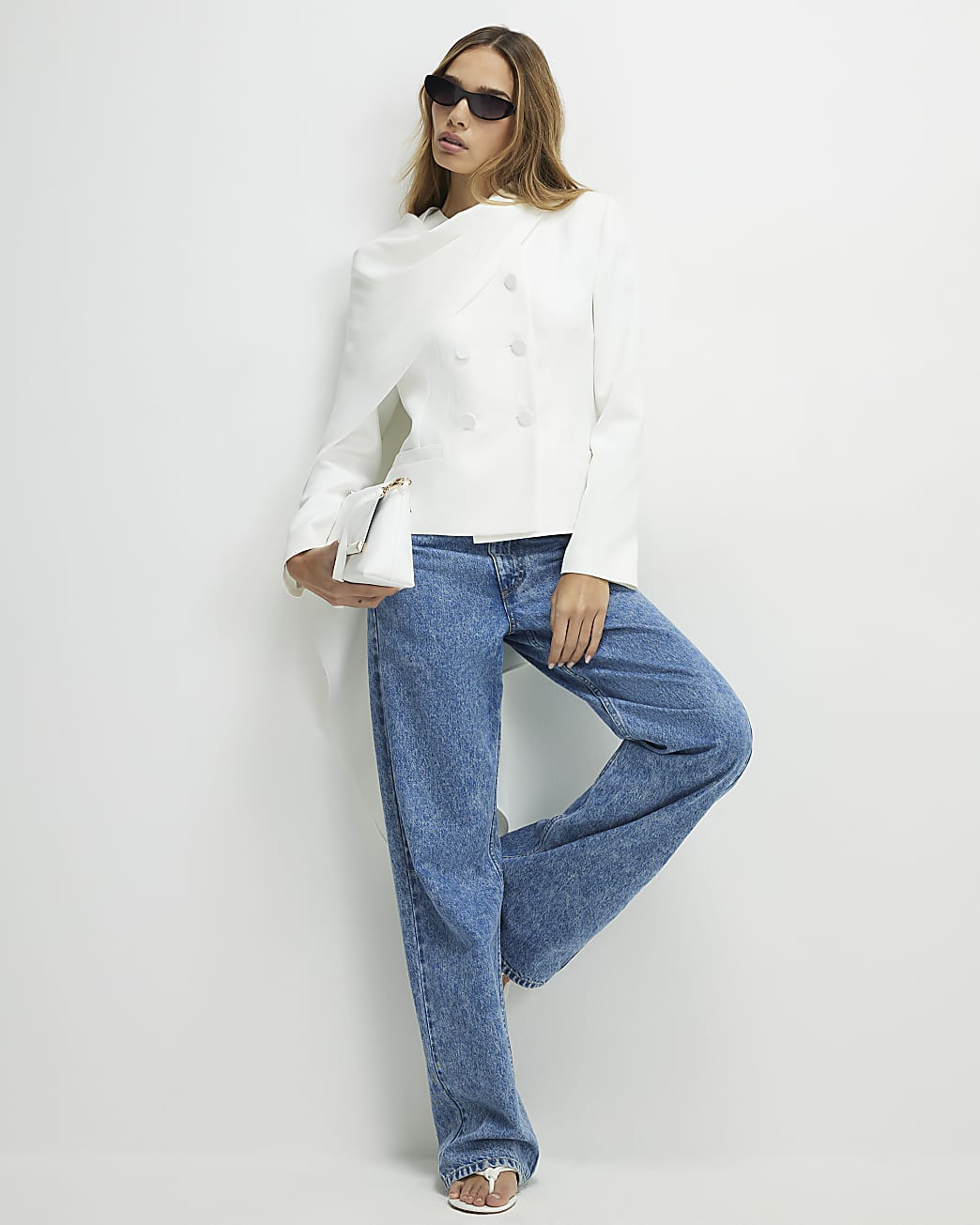 White Long Sleeve Short Cape Blazer | River Island UK & IE