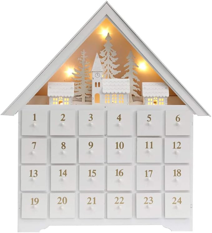Christmas Wooden Advent Calendar House with 24 Drawers, Countdown to Christmas for Kids, LED Home... | Amazon (US)