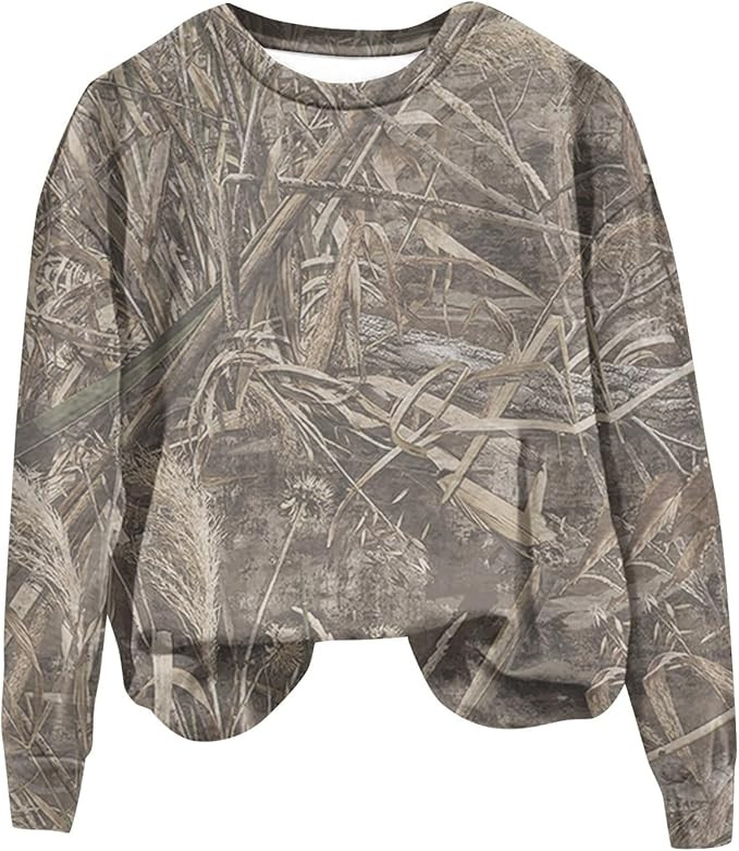 Camo Sweatshirt for Women Long Sleeve Going Out Tops Pine Print Crew Neck Casual Fall Outfits Win... | Amazon (US)
