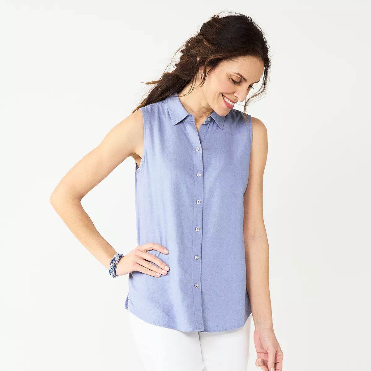 Women's Croft & Barrow® Sleeveless Linen Blend Shirt | Kohl's