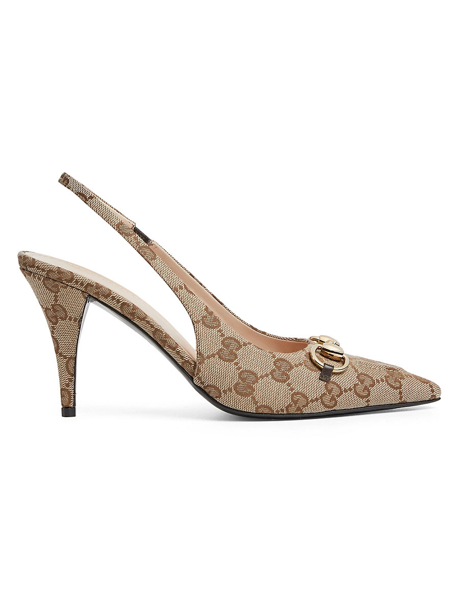 Women's 85MM Horsebit GG Canvas Slingback Pumps - Beige Multi - Size 10.5 | Saks Fifth Avenue