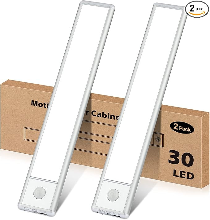 30-LED Motion Sensor Under Cabinet Lights, Magnetic Rechargeable Under Counter Closet Light, Wire... | Amazon (US)