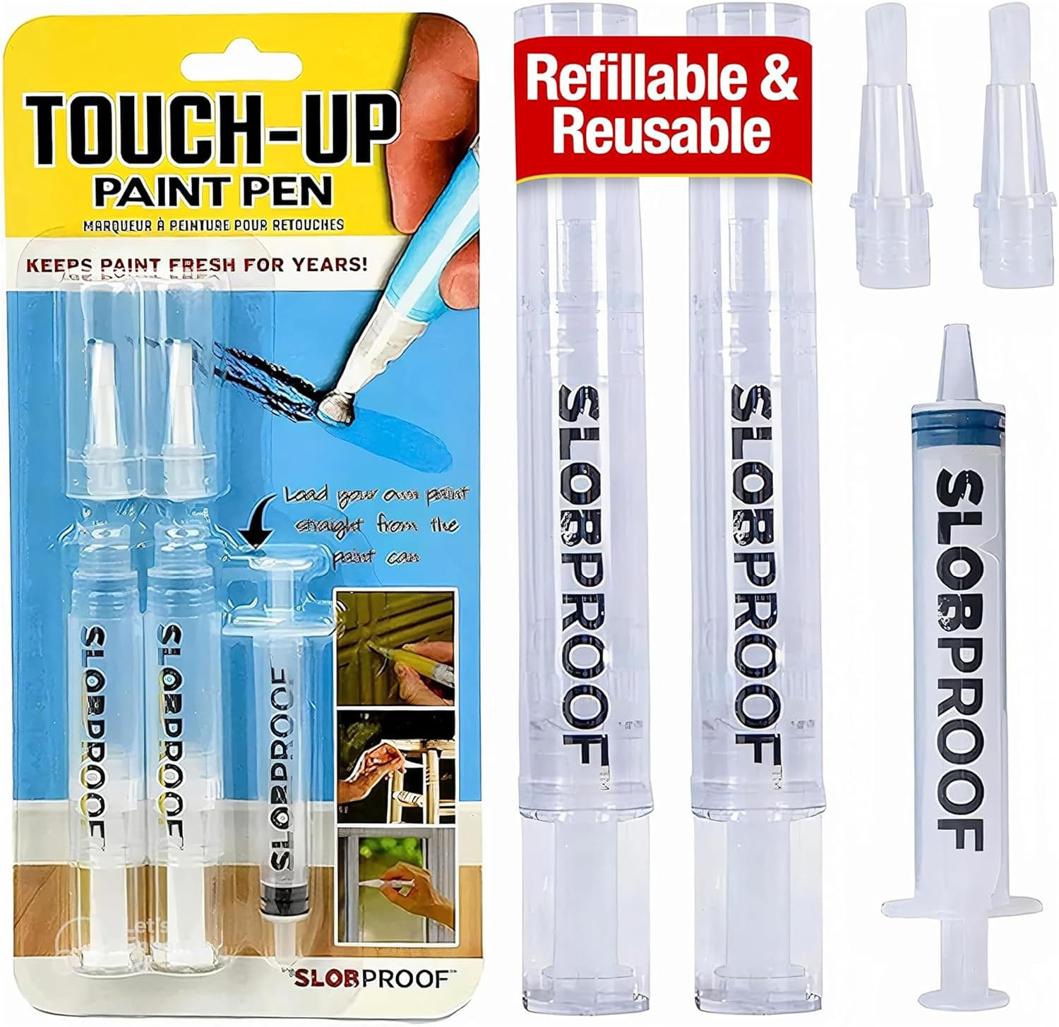 Slobproof Refillable Paint Brush Pens 2 in 1 Pack. Convenient Touch-Up with Easy To Use Syringes, Fillable Solution for Precision and Ease in Paint Touch-Ups. Ideal for Home, Wood | Amazon (US)
