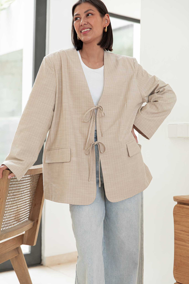 PAULINE Beige - Veste Oversize Noeuds blazer femme | Pretty Wire