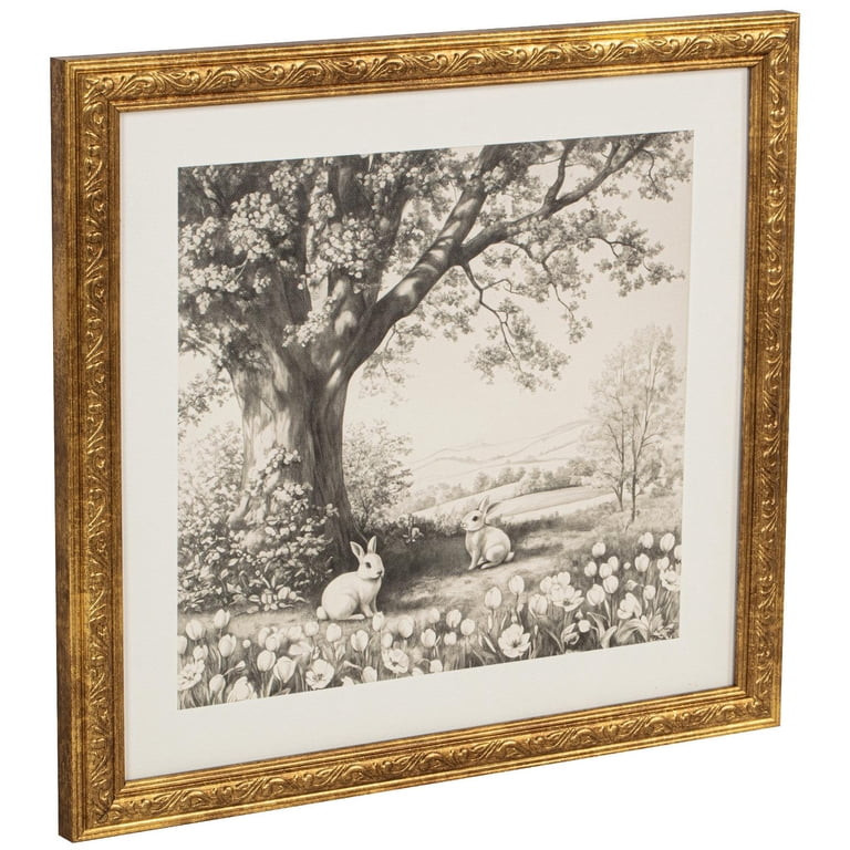 Bunnies in Nature Framed Easter Artwork, Black and White, 12" x 12", by My Texas House | Walmart (US)