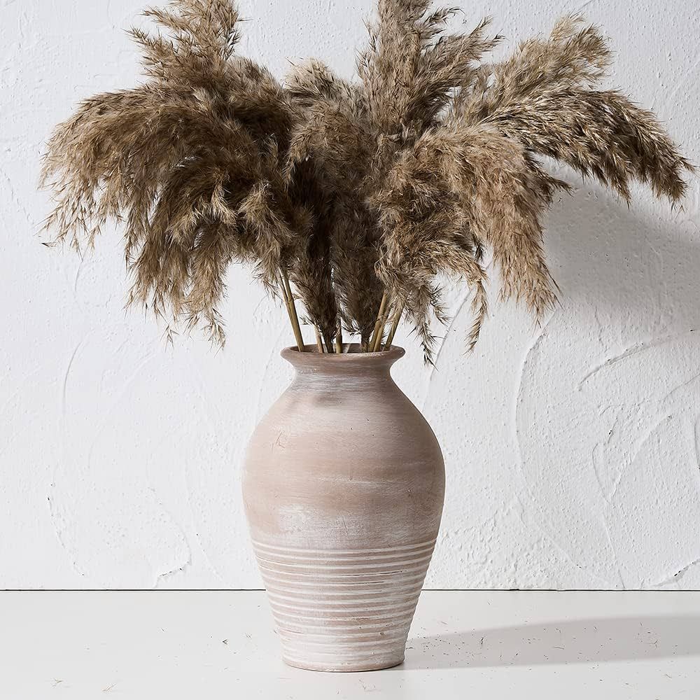 LUKA Ceramic Rustic Vase, 9.4inch Whitewashed Terracotta Vase, Pottery Decorative Flower Vase, Fa... | Amazon (US)