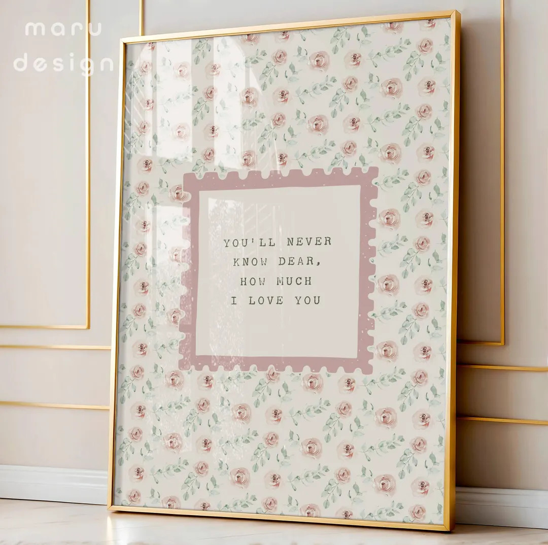 You'll Never Know Dear How Much I Love You Nursery Wall Art, Farmhouse Girl's Room Decor, Pink Ro... | Etsy (US)