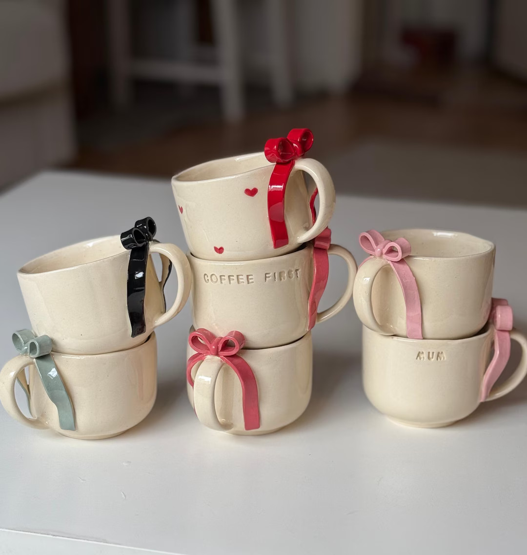 Custom Mini Ceramic Bow Mug: Handmade Minimalist Pottery - Etsy | Etsy (US)