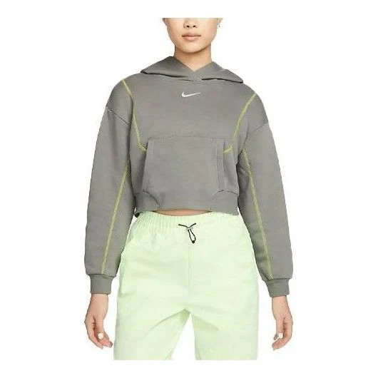 (WMNS) Nike Sportswear Oversized Fleece Hoodie 'Grey Lime Green' | KICKS CREW