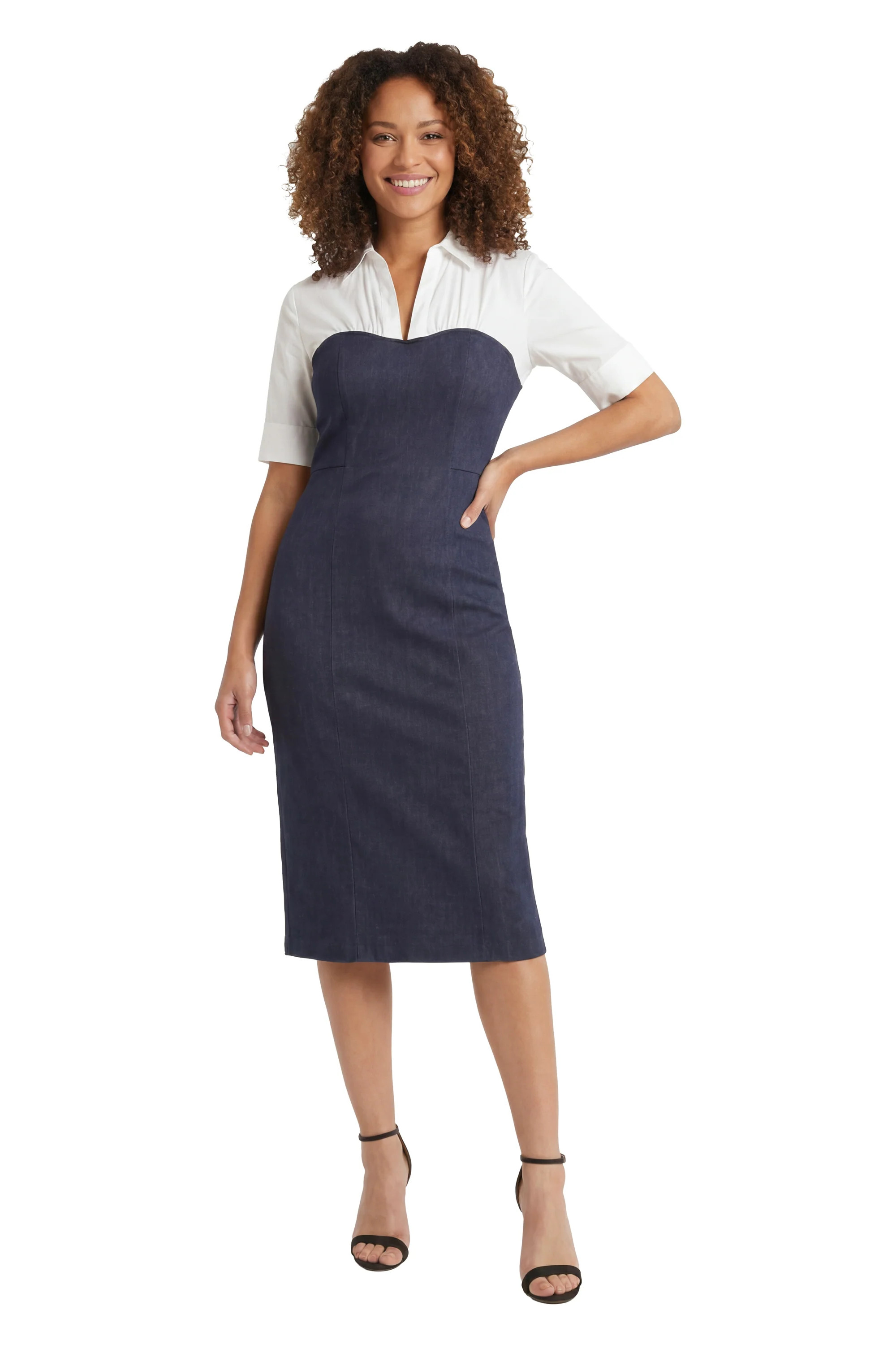 Kendal Elbow Sleeve Denim Collared Sheath | Maggy London