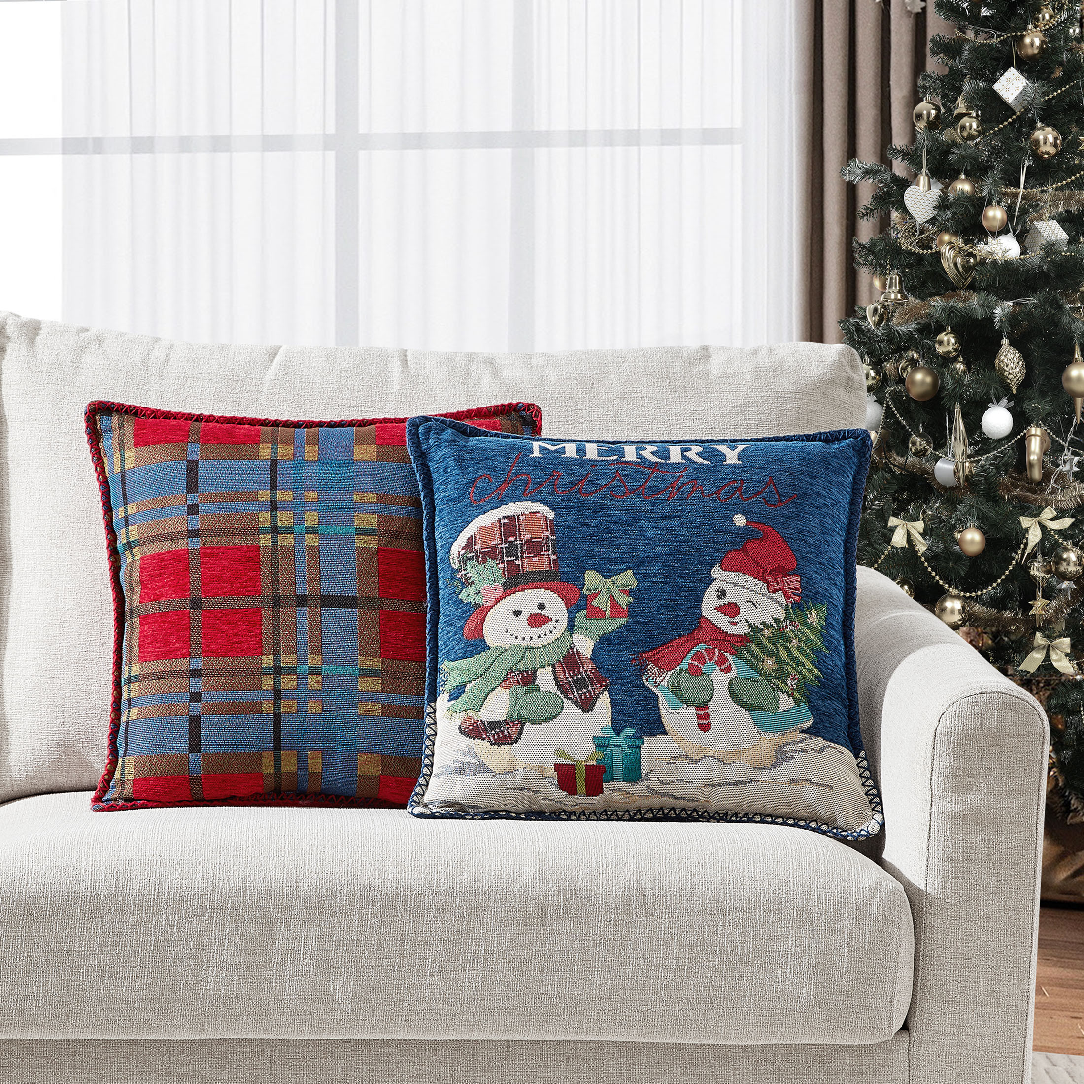 Mainstays 17" x 17" Farmhouse, Contemporary, Traditional Blue, Red, White, Multi-color Snowman Ch... | Walmart (US)