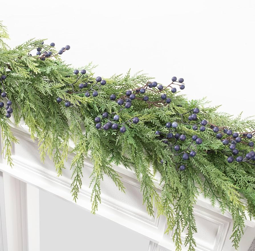 Jin&Bao 6FT Real Touch Christmas Garland with Lights, Cedar Garland Cypress Garland with Dense Pi... | Amazon (US)