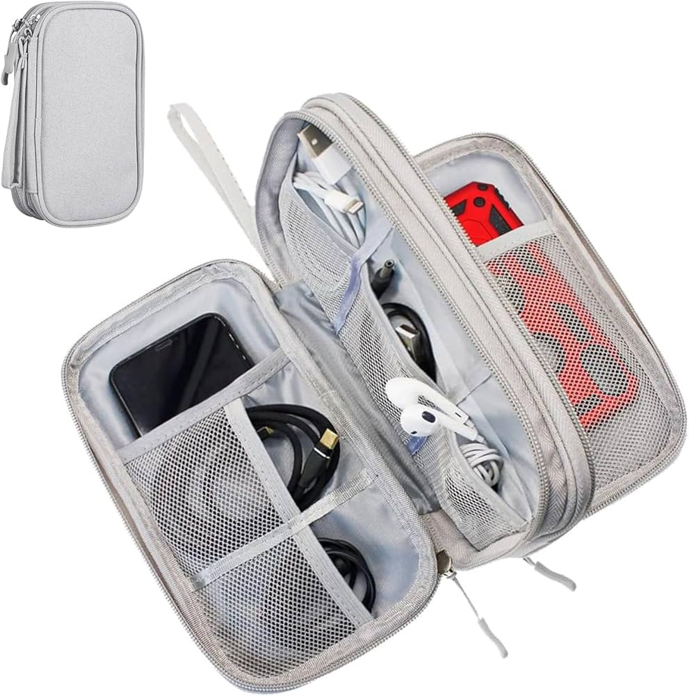 Cable Charger Organizer Bag, Medium Travel Case Pouch for Electronics & Accessories (Light Grey, ... | Amazon (US)