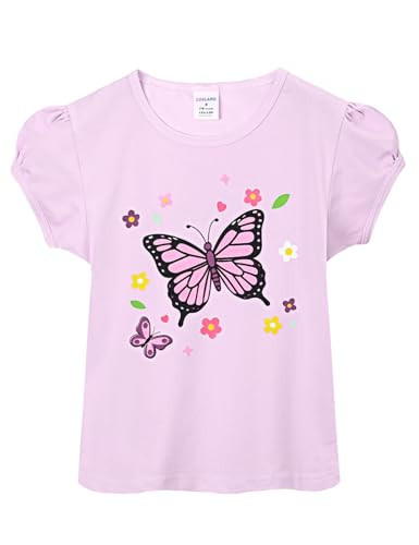 COSLAND Butterfly Shirt Girl Purple Shirt Kids Crew Neck Cotton Puff Sleeve Tee, Butterfly, 7-8 Years | Amazon (US)