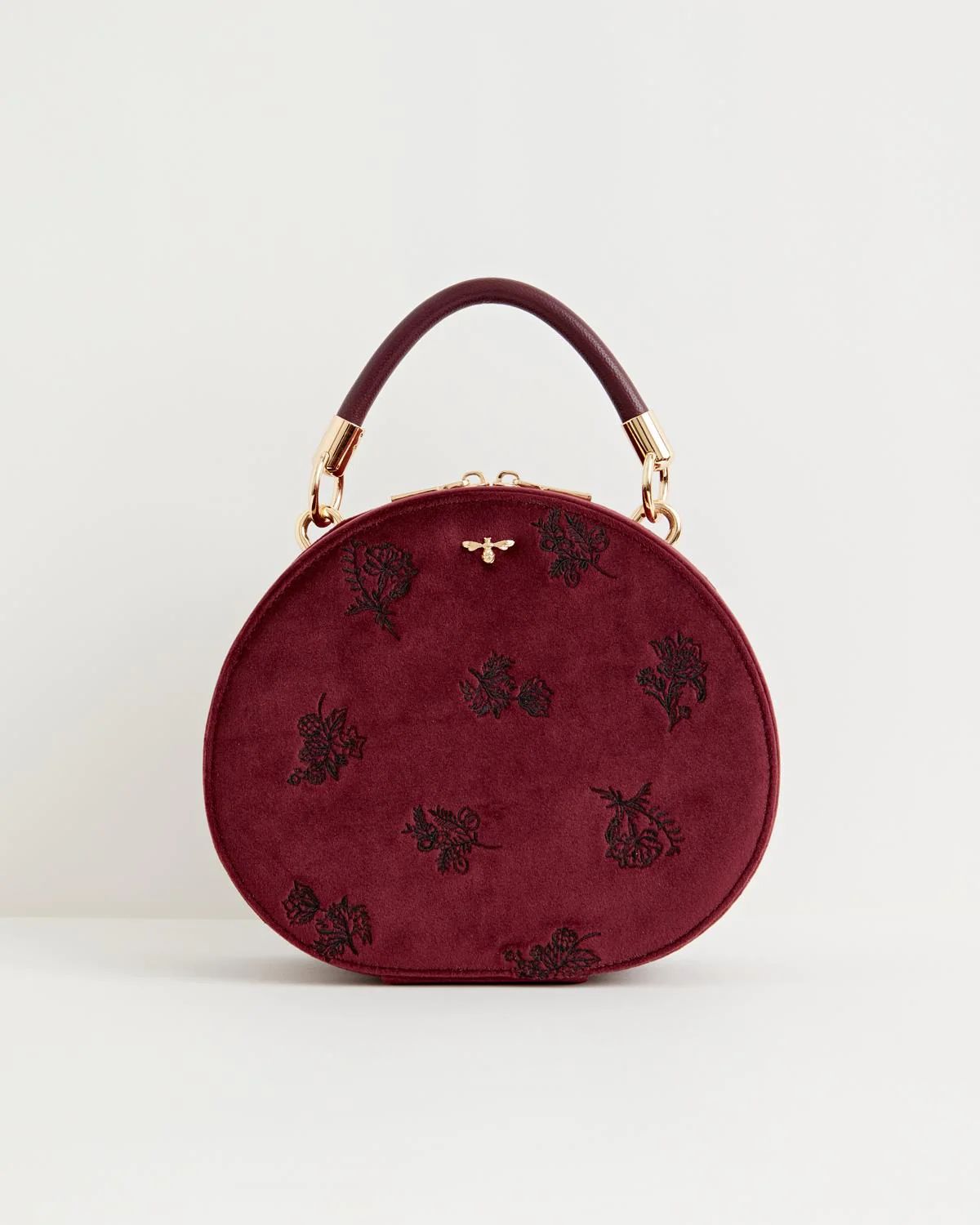 Flora Embroidered Top Handle Bag Redcurrant Velvet | Fable England