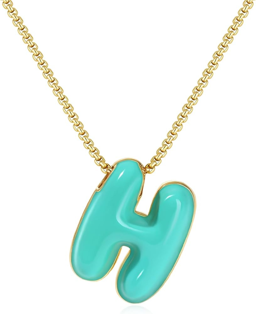 KissYan Bubble Letter Necklace for Women,14K Gold Plated Enamel Colorful Balloon Initial Pendant ... | Amazon (US)