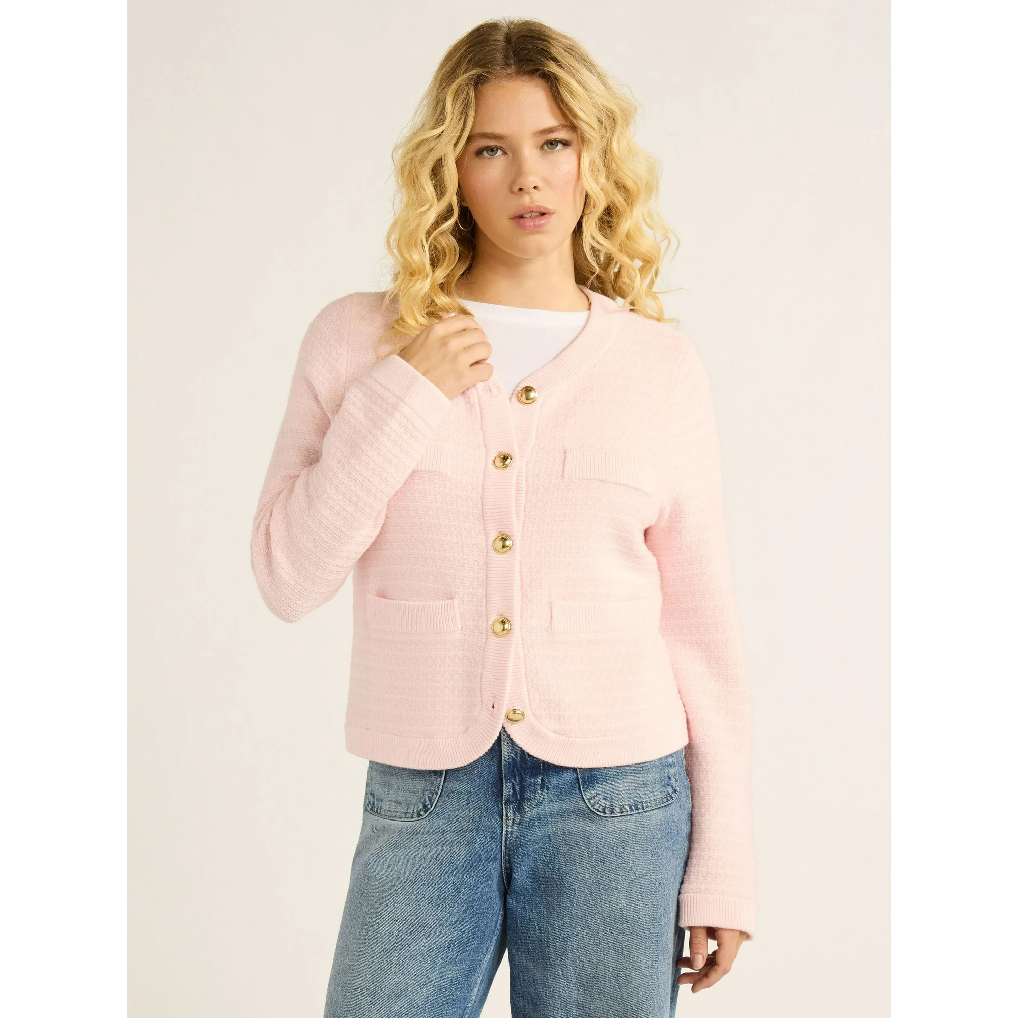 Free Assembly Women’s Welt Pocket Cardigan Sweater, Lightweight, Sizes XS-XXL | Walmart (US)