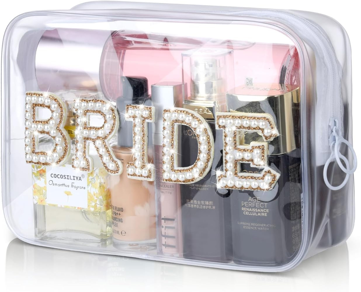 Etercycle Bride Clear Makeup Bag, Bridal Shower Gifts Engagement Cosmetic Bag, Bling Pearl Rhines... | Amazon (US)
