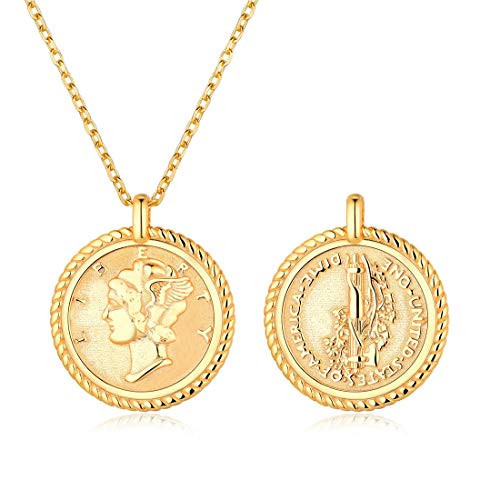 ChicSilver Gold Plated American Coin Necklace, 14K Gold Plated Mercury Dime Coin Pendant Necklace Vintage Round Medallion Jewelry for Women Men | Amazon (US)