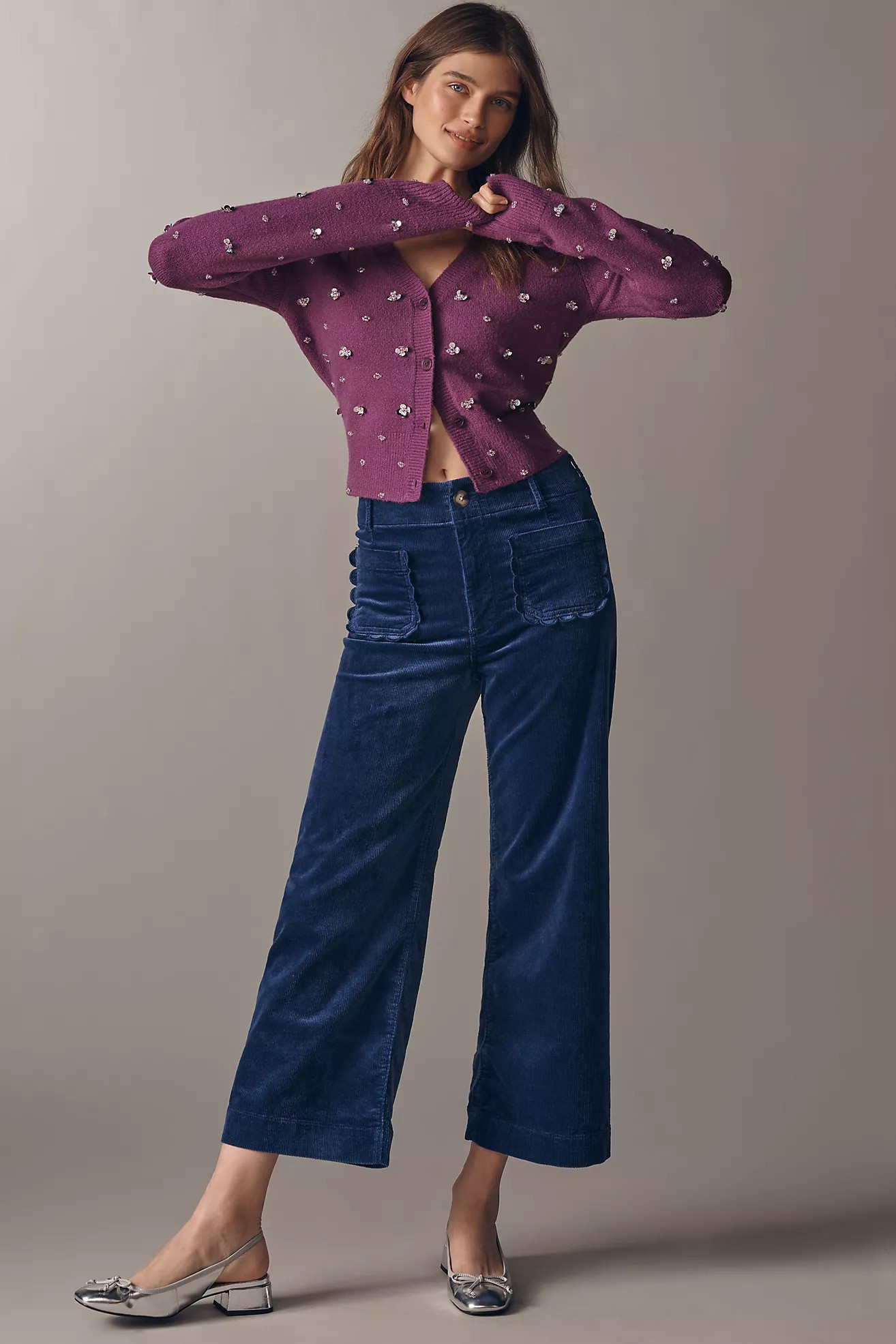 The Colette Scallop Pocket Corduroy Crop Wide-Leg Pants by Maeve | Anthropologie (US)