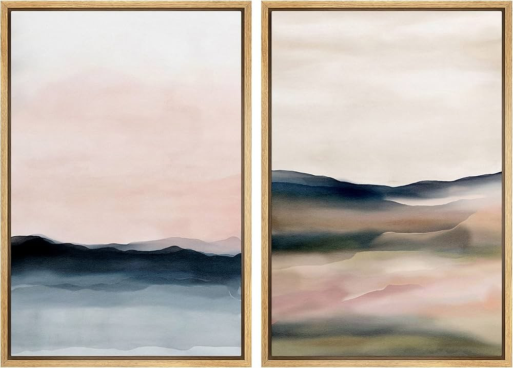 SIGNWIN Framed Canvas Print Wall Art Set Pastel Watercolor Sunset Landscape Abstract Shapes Illus... | Amazon (US)