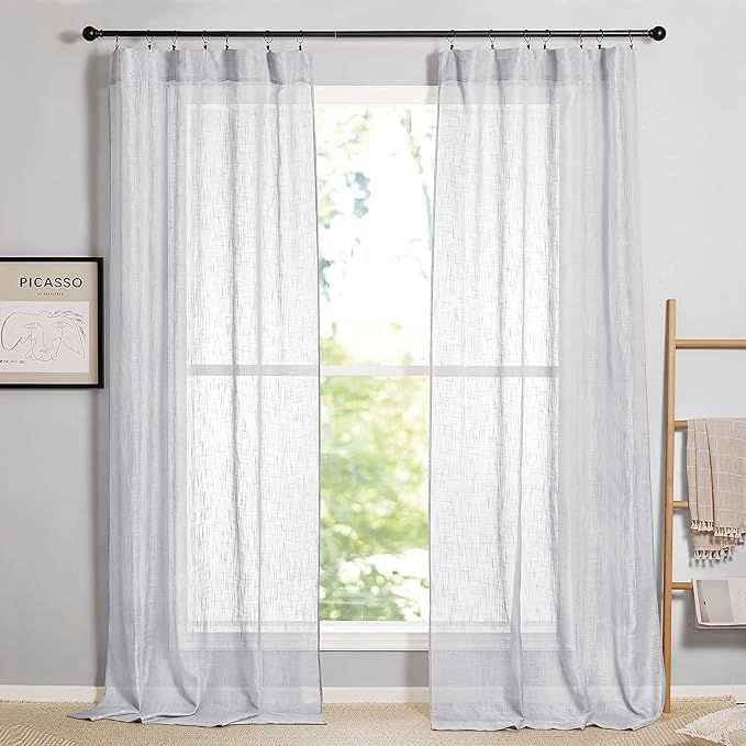 RYB HOME Semi Sheer Curtains - Linen Curtains Privacy Light Airy Sheer Window Treatment Drapes fo... | Amazon (US)